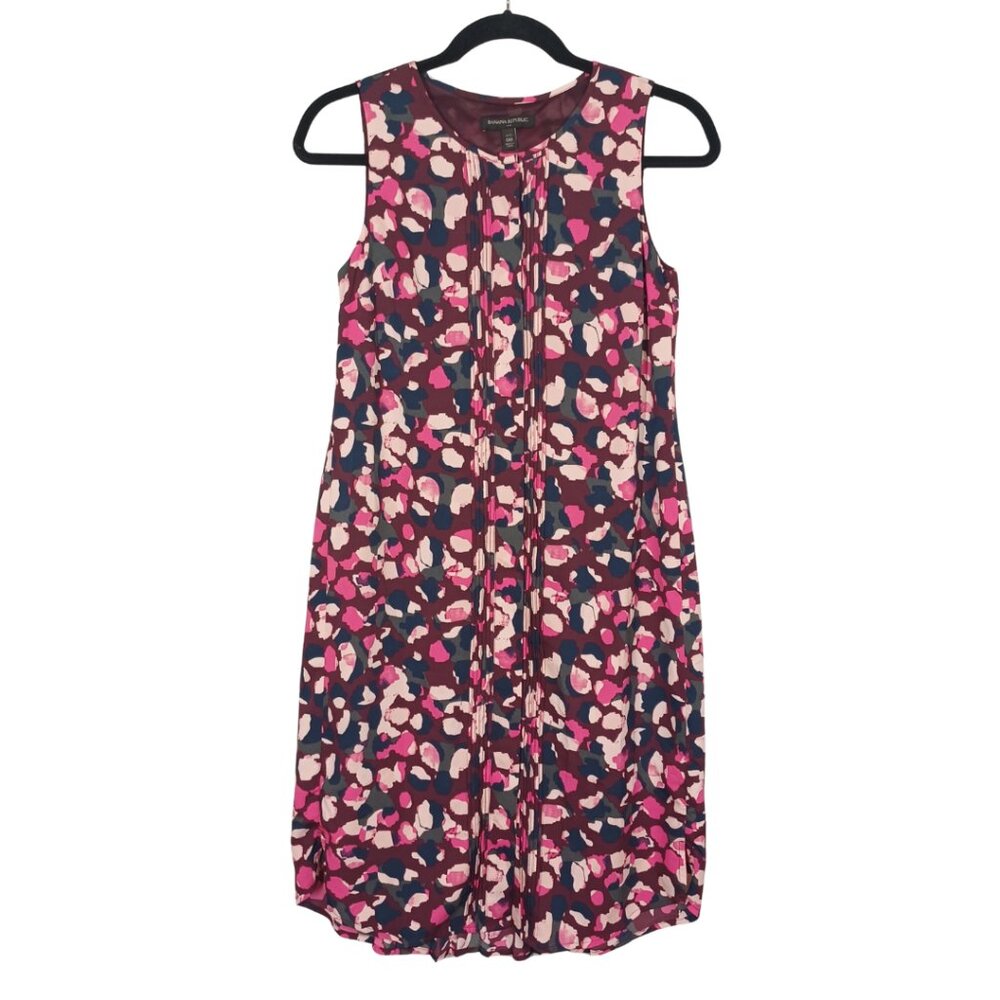 BANANA REPUBLIC Pleated Dress Sleeveless Colorful Print Shift Midi Button Up 00P